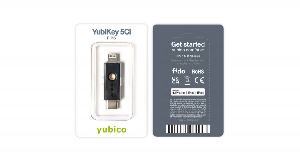 YubiKey 5Ci FIPS Dual connector with support for USBC and Lightning